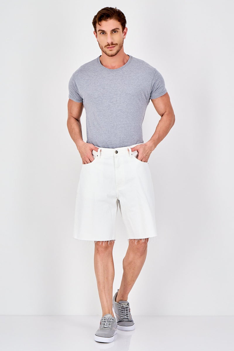 Celio Men Plain Denim Shorts, White - Image 2