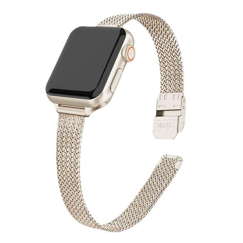 سوار ساعة ذكية باللون Starlight قابل للتعديل سوار نايلون حلقي متوافق مع Apple Watch / SE بملاءمة قابلة للتعديل وحزام بديل للاستخدام اليومي للتنقل اليومي سهل التخزين للعائلة - Image 5