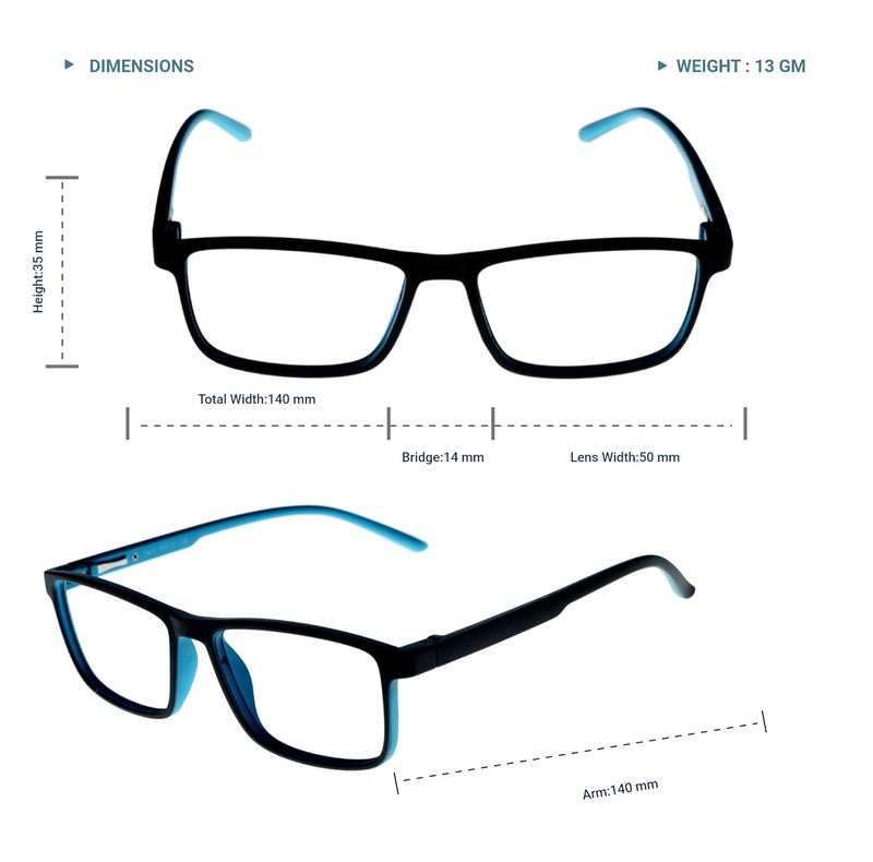 LENS+ Lensplus Rectangle TR Full Rim Eyeglasses with Blue Cut Lightweight Unisex Eyewear for Men & Women | Stylish Computer & Daily Use Frame - Image 4