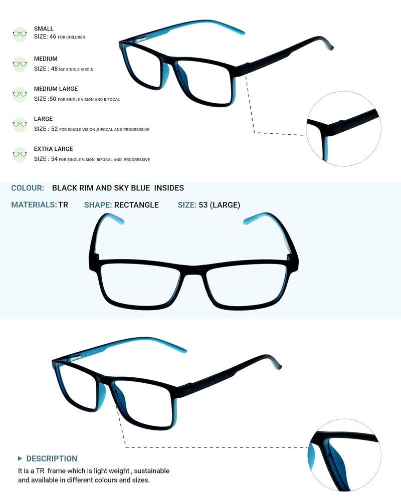 LENS+ Lensplus Rectangle TR Full Rim Eyeglasses with Blue Cut Lightweight Unisex Eyewear for Men & Women | Stylish Computer & Daily Use Frame - Image 5
