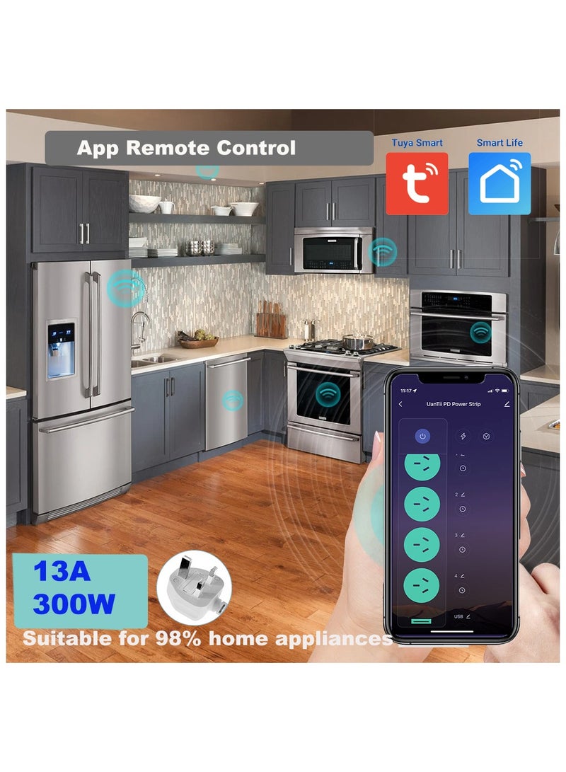 UanTii Smart Power Strip Tuya Wifi Power Extension Surge Protector With 4 AC sockets+1 USB-C PD 20W fast charging,Timing Schedule App Remote Control Works with Alexa and Google Home  - Image 3