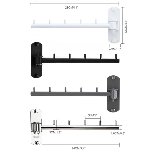 Zivisk 2 Pcs Folding Wall Mounted Clothes Hanger Rack with Swing Arm Stainless Steel Heavy Duty Coat Hook for Bathroom, Bedroom, Laundry Room - Silver - Image 2
