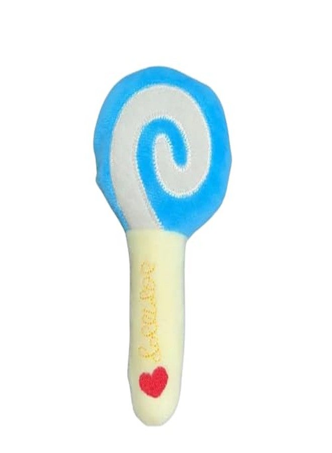 Squeaky Plush Dog Toys, Food-Themed Interactive Pet Toys with Built-in Squeaker, Soft Chew Toys for Small to Medium Dogs, Multiple Styles (Blue Lollipop)