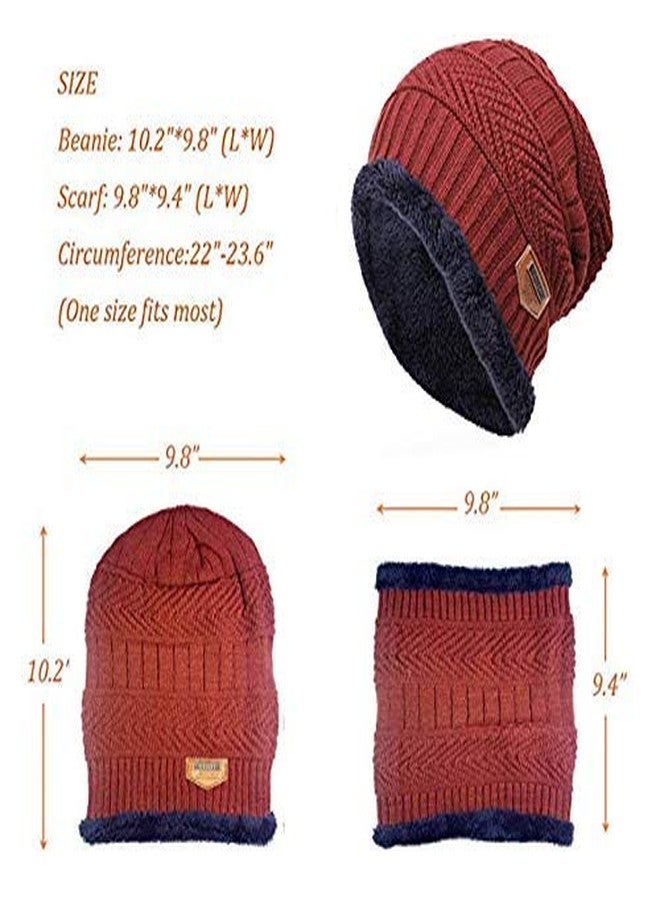 Malvina 2Pcs Girl's Winter Knitted Hats+ Scarf Set|Warm Fleece Lining Cap with Neckwarmer (Red, Freesize) - Image 5