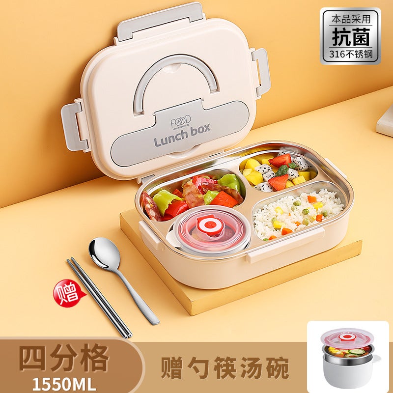 316 Stainless Steel Insulated Lunch Box Portable Handle Lunch Box for Office Work Students Microwave Japanese Style Lunch Box 316 Four-White 