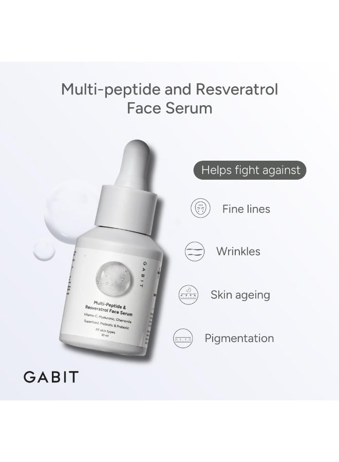 GABIT Multi-Peptide & Resveratrol Pro-ageing Serum For Wrinkles, Fine Lines, Dark Spots | Boosts Collagen | Normal, Oily, Dry, Sensitive Skin Types |Vit-C, Hyaluronic, Chamomile |For Women & Men, 30 ml - Image 2