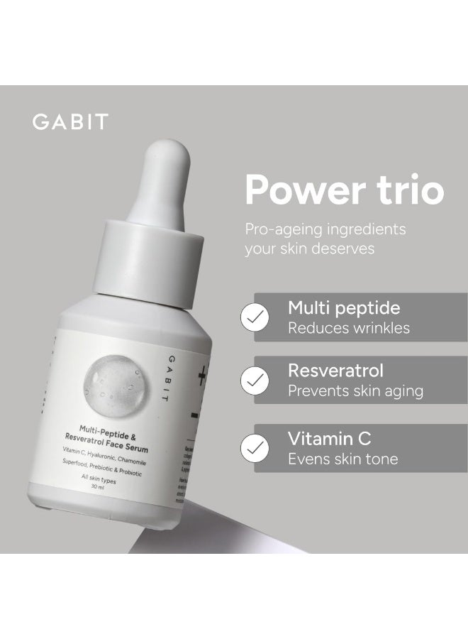 GABIT Multi-Peptide & Resveratrol Pro-ageing Serum For Wrinkles, Fine Lines, Dark Spots | Boosts Collagen | Normal, Oily, Dry, Sensitive Skin Types |Vit-C, Hyaluronic, Chamomile |For Women & Men, 30 ml - Image 3