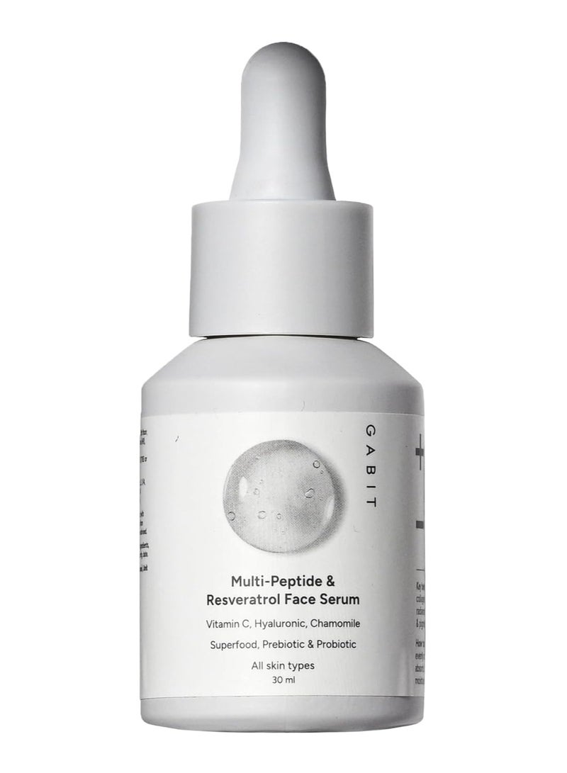 GABIT Multi-Peptide & Resveratrol Pro-ageing Serum For Wrinkles, Fine Lines, Dark Spots | Boosts Collagen | Normal, Oily, Dry, Sensitive Skin Types |Vit-C, Hyaluronic, Chamomile |For Women & Men, 30 ml - Image 1