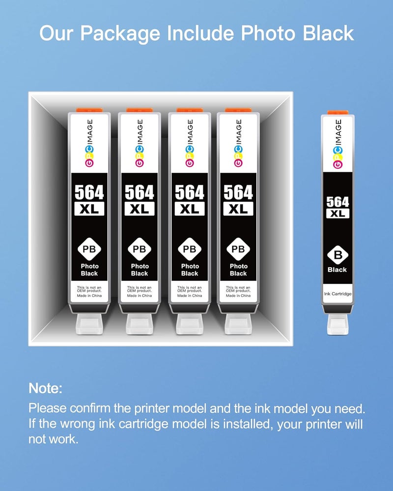 GPC Image Compatible Ink Cartridge Replacement for HP 564XL 564 XL Compatible with DeskJet 3520 3522 Officejet 4620 Photosmart 5520 6510 7520 7525 Printer (4 Photo Black) - Image 2