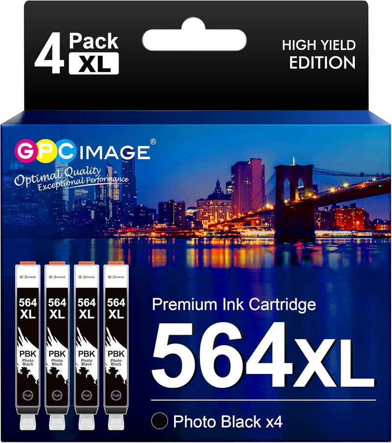 GPC Image Compatible Ink Cartridge Replacement for HP 564XL 564 XL Compatible with DeskJet 3520 3522 Officejet 4620 Photosmart 5520 6510 7520 7525 Printer (4 Photo Black) - Image 1