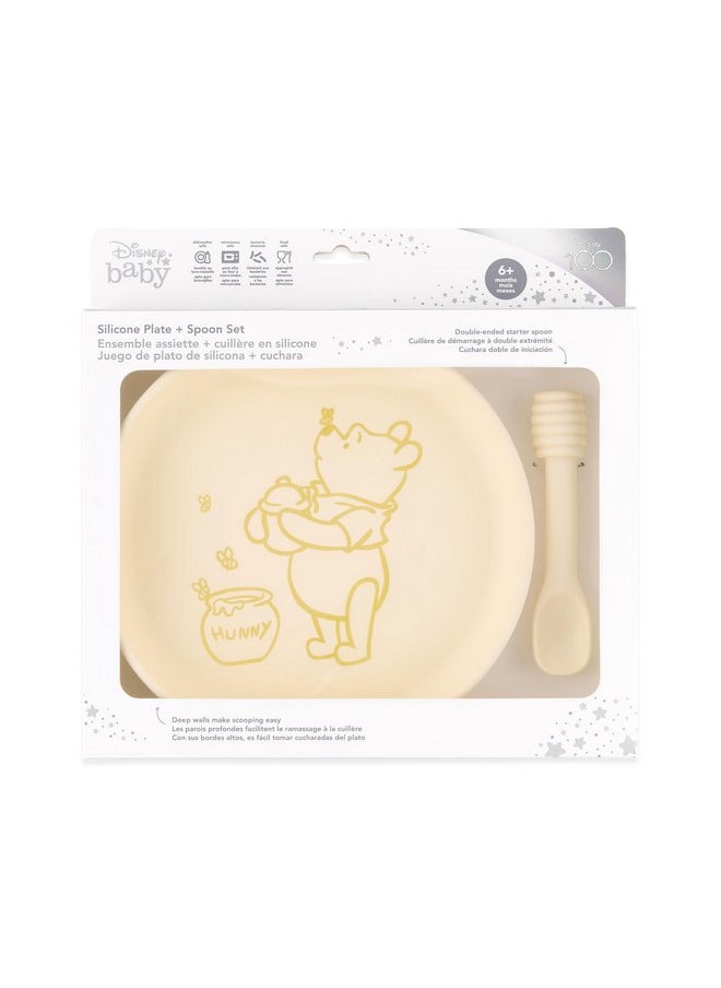 BUMKiNs Bumkins Disney Baby and Toddler Plate and Spoon Set, Silicone Dish for Babies and Kids, Baby Led Weaning, Children Feeding Supplies, Microwave Safe, Platinum Silicone, Ages 6 Months, Winnie the Pooh  - Image 5