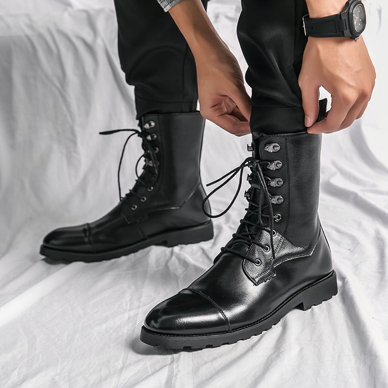 Large Size Long Leather Boots 2025 British Style Leather Shoes Retro Boots Leather Shoes - Image 3