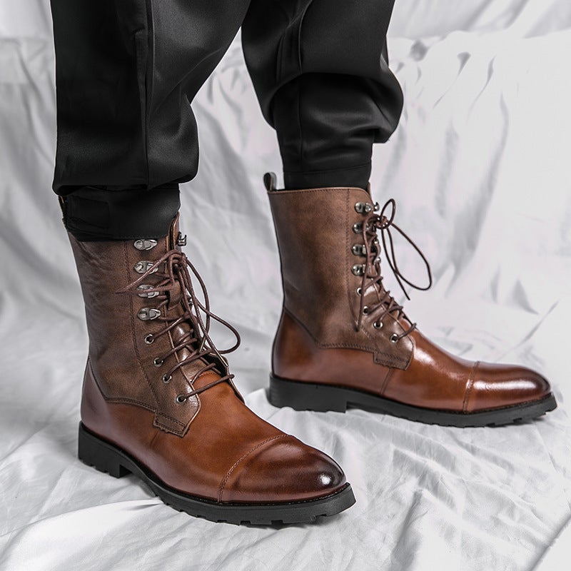 Large Size Long Leather Boots 2025 British Style Leather Shoes Retro Boots Leather Shoes - Image 4