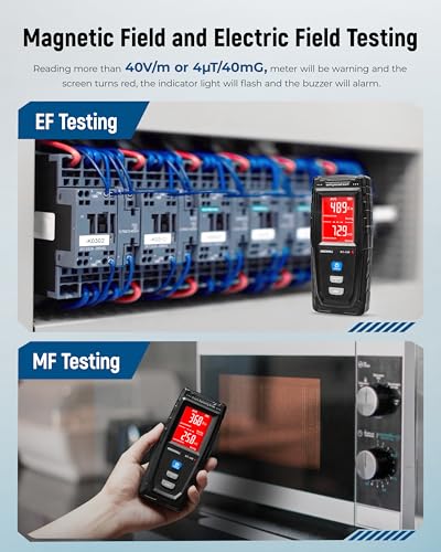 ERICKHILL EMF Meter, Detects Electric and Magnetic Fields, Handheld Digital EMF Detector with LCD Display, Sound-Light Alarm, Rechargeable Battery for Home, Office, and Appliances (Blue) - Image 3