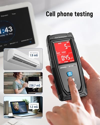 ERICKHILL EMF Meter, Detects Electric and Magnetic Fields, Handheld Digital EMF Detector with LCD Display, Sound-Light Alarm, Rechargeable Battery for Home, Office, and Appliances (Blue) - Image 5