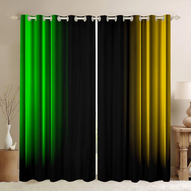 Feelyou Abstract Ombre Decorations Curtains for Kids Teens Women Green Yellow and Black Window Drapes Treatments Geometric Modern Window Curtains Bedroom  42W X 63L 2 Panels - Image 1
