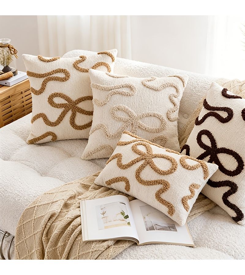 Coffee Colored Bow Embroidered Pillowcase Modern Minimalist Retro Design 17 72x17 72 Inch Home Decor Gift - Image 2
