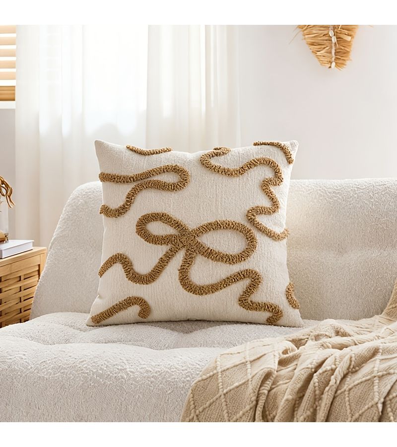 Coffee Colored Bow Embroidered Pillowcase Modern Minimalist Retro Design 17 72x17 72 Inch Home Decor Gift - Image 5