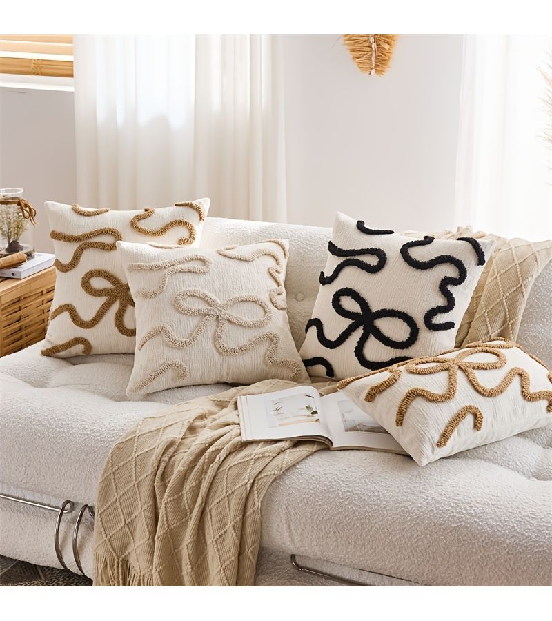 Coffee Colored Bow Embroidered Pillowcase Modern Minimalist Retro Design 17 72x17 72 Inch Home Decor Gift - Image 4