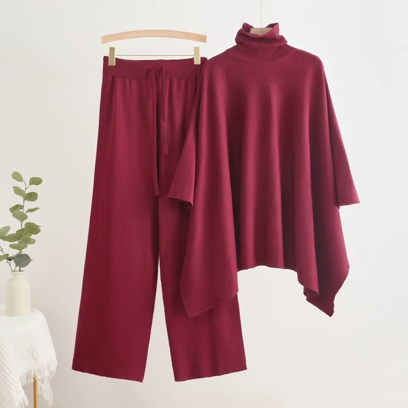 Women's Shawl Collar Coat & Wide-Leg Pants Tracksuit Set - Image 1