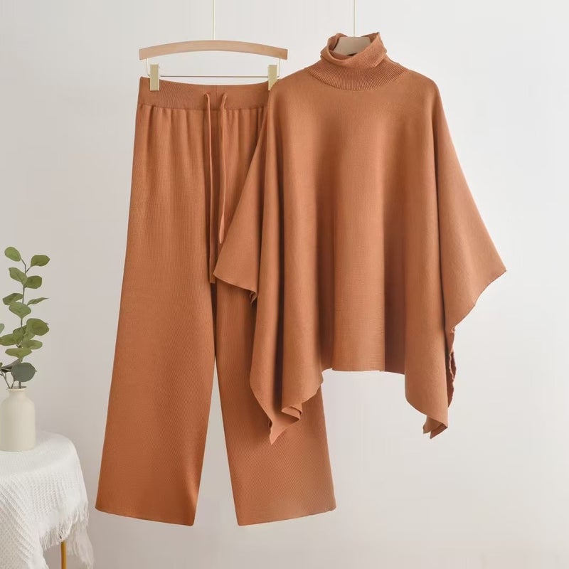 Women's Shawl Collar Coat & Wide-Leg Pants Tracksuit Set - Image 2