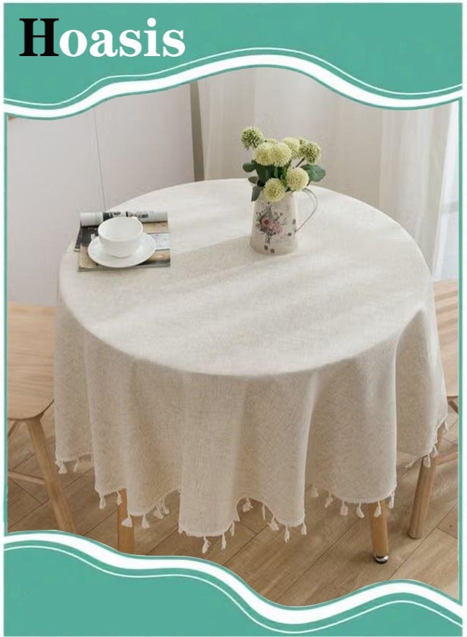 Hoasis Round Table cloth Linen,Fabric Table Cloth, Washable Table Cover with Dust-Proof Wrinkle Resistant for Restaurant, Picnic, Indoor and Outdoor Dining 150cm*150cm - Image 1