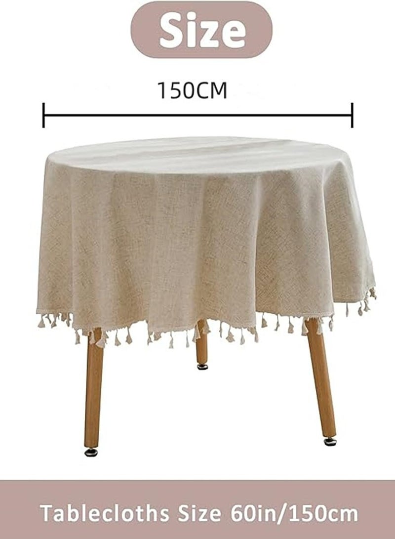 Hoasis Round Table cloth Linen,Fabric Table Cloth, Washable Table Cover with Dust-Proof Wrinkle Resistant for Restaurant, Picnic, Indoor and Outdoor Dining 150cm*150cm - Image 2