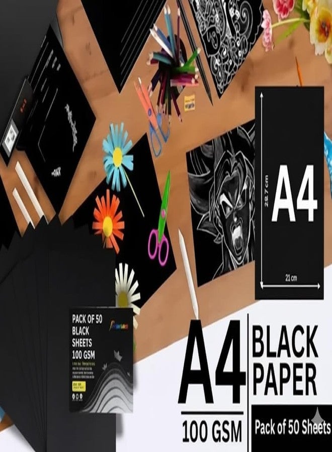 Panorama A4 Black Craft Paper 100 GSM (21 x 29.7 cm) - Thick Art & Craft Paper Sheets for School Projects, Scrapbooking, Card Making, DIY Crafts | Pack of 50 Sheets (Pack of 2, 2) - Image 3