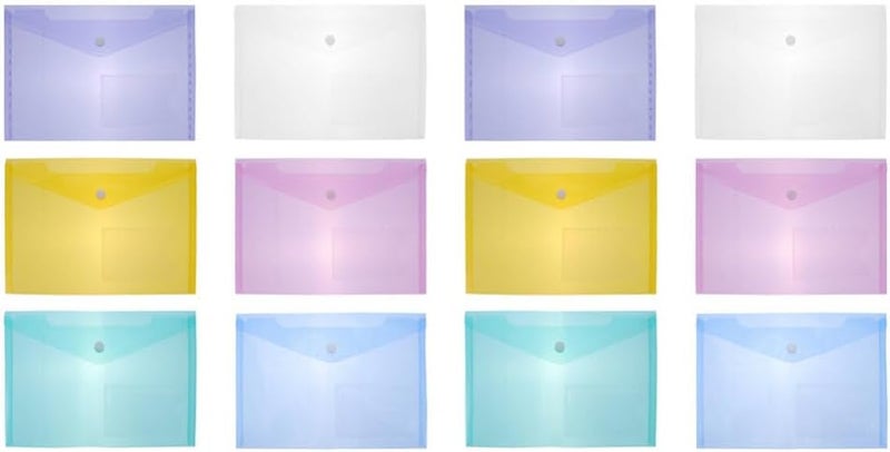 STOBOK Envelope Folder Pocket Folders Clear Document Folders A5 Size File Envelopes Clear Waterproof File Folder with Snap Button, 12pcs - Image 1