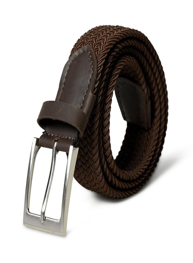 MaheTri Braided Canvas Stretchable Leather Belt, Premium Woven fabric Adjustable & Hole Free Belt for Men & Women (Black, Brown, Cream Black, Cream Brown) (Brown, 42"-44" Waist Adjustable) - Image 1