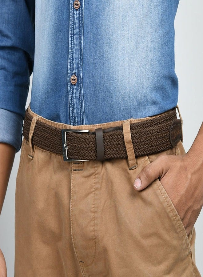 MaheTri Braided Canvas Stretchable Leather Belt, Premium Woven fabric Adjustable & Hole Free Belt for Men & Women (Black, Brown, Cream Black, Cream Brown) (Brown, 42"-44" Waist Adjustable) - Image 2