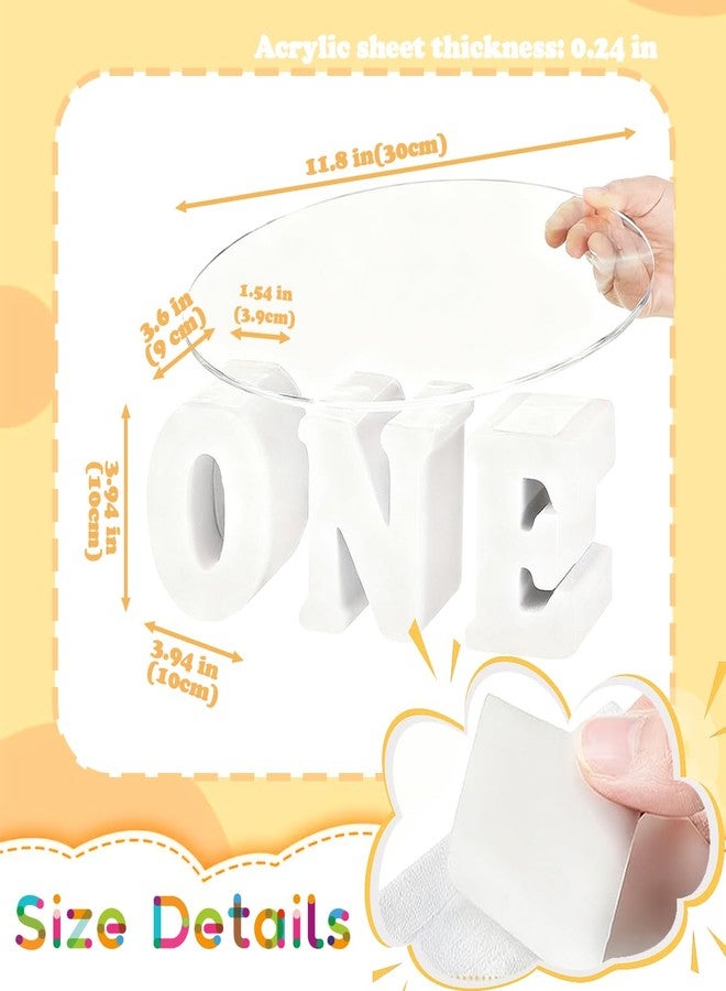 MXOYOXM 12 Inch One Letters Round Birthday Cake Stands,White 1st Birthday Baby Shower Cupcake Display Acrylic Cake Table Stand for First Birthday Party Decorations - Image 2