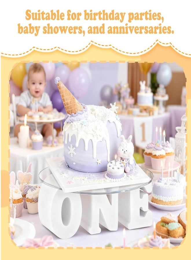 MXOYOXM 12 Inch One Letters Round Birthday Cake Stands,White 1st Birthday Baby Shower Cupcake Display Acrylic Cake Table Stand for First Birthday Party Decorations - Image 5