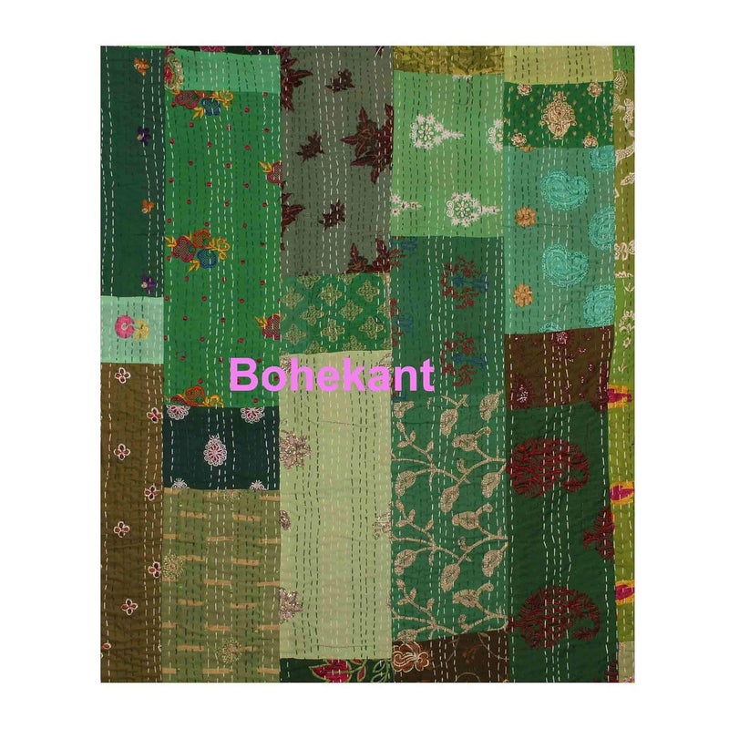 BOHEKANT Handicraft Silk Kantha Khambadiya Mix Patch Work Quilt Kantha Bed Cover Kantha Blanket Throw Handmade Kantha Bedspread04 Twin - Image 2