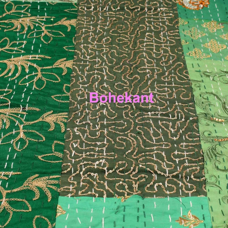 BOHEKANT Handicraft Silk Kantha Khambadiya Mix Patch Work Quilt Kantha Bed Cover Kantha Blanket Throw Handmade Kantha Bedspread04 Twin - Image 4