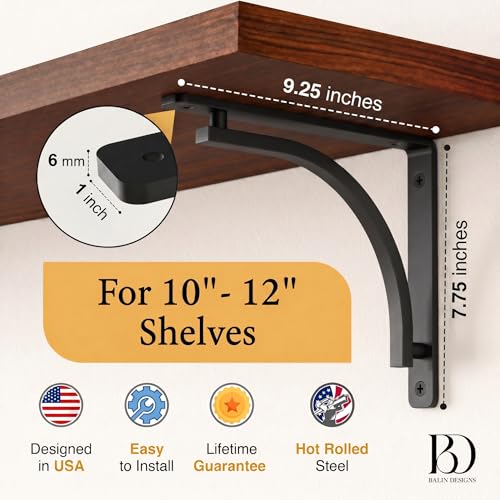 Balin Designs Classic Black Heavy Duty Shelf Brackets 10 inch by Balin Designs – L Bracket, Wall Mounted Support, Shelving Metal Bracket, Decorative Shelf Brackets, with Hardware Included, Set of 4 - Image 3
