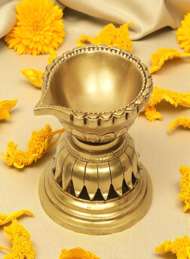 SHANTI شانتي، 100% نحاس نقي، هدايا ديوالي، مصباح زيتي (ديا) | ديباك/ديبام للعبادة المنزلية | هدايا ديوالي للعائلة والأصدقاء، الارتفاع: 3.23 بوصة | الوزن: 0.888 كجم - Image 2