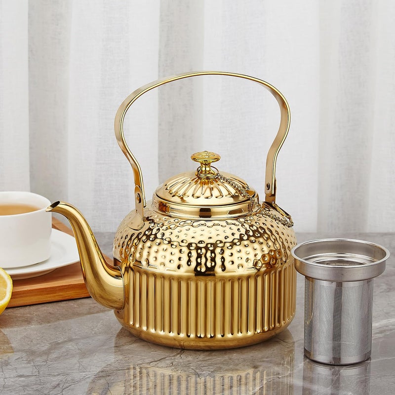 SANQIAHOME Antique 1.8L (60 Oz) Stainless Steel Teapot with Infuser Gold - Image 2