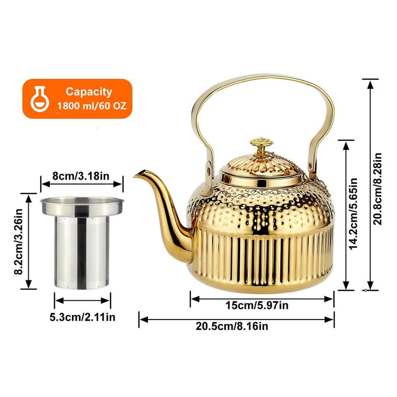 SANQIAHOME Antique 1.8L (60 Oz) Stainless Steel Teapot with Infuser Gold - Image 3