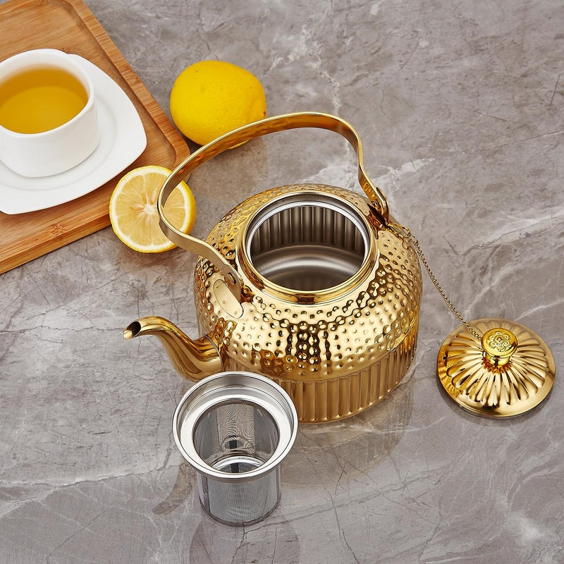 SANQIAHOME Antique 1.8L (60 Oz) Stainless Steel Teapot with Infuser Gold - Image 5