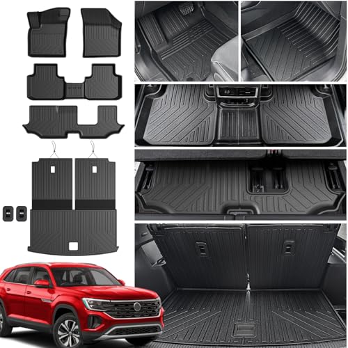 HOUCLEMIC Floor Mats for 2018-2025 2026 Volkswagen Atlas 7 Passenger Bench Seating (Not for Cross Sport), All Weather TPE Durable Cargo Mat with Backrest Mats for VW Atlas Accessories - Image 1