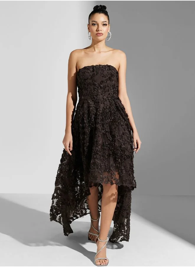 True Decadence Strapless High Low Applique Dress