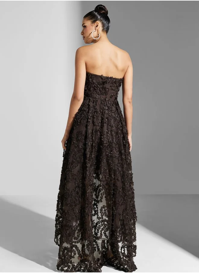 True Decadence Strapless High Low Applique Dress