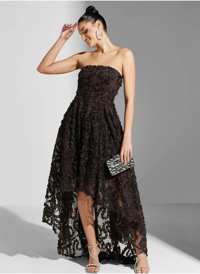 True Decadence Strapless High Low Applique Dress