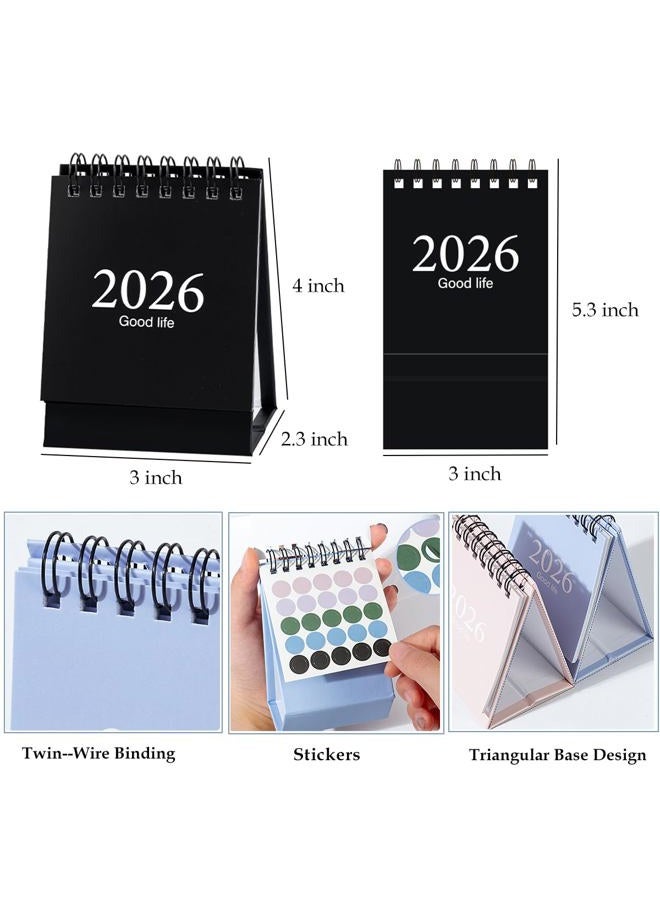 Hawflu Mini Desk Calendar, 2026-2027 Small Desk Calendar, Jan 2026 to June 2027, 18 Monthly, Mini Standing Flip Calendar 2026 (Black) - Image 3