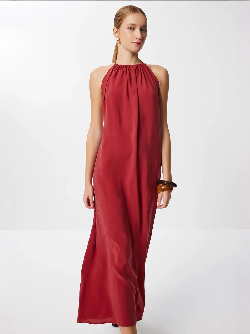 Happiness İstanbul ISTANBUL Halter Neck Drape Midi Dress