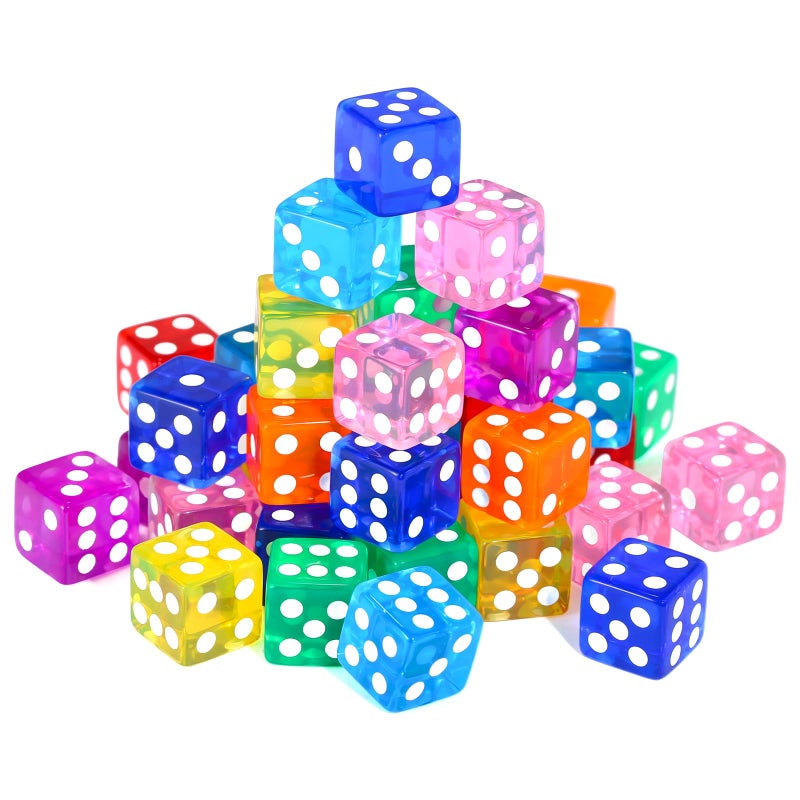GWHOLE 40 Pieces 6-Sided Game Dice Set, 8 Translucent Colors Dice for Board Games and Teaching Math - Image 1