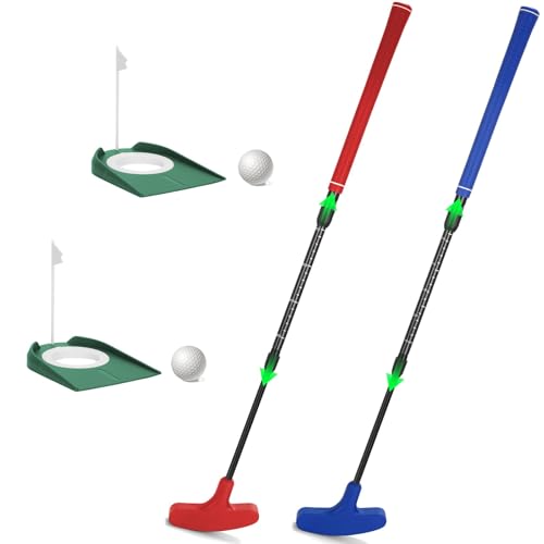 Lievermo Golf Putter 2 Pack Golf Putters for Men Women TwoWay Mini Putter Right or Left Handed Golfers Adjustable Training Club Golf Set with 2 Balls 2 Flag Cups for KidsTeenagers Adults Blue Red - Image 1