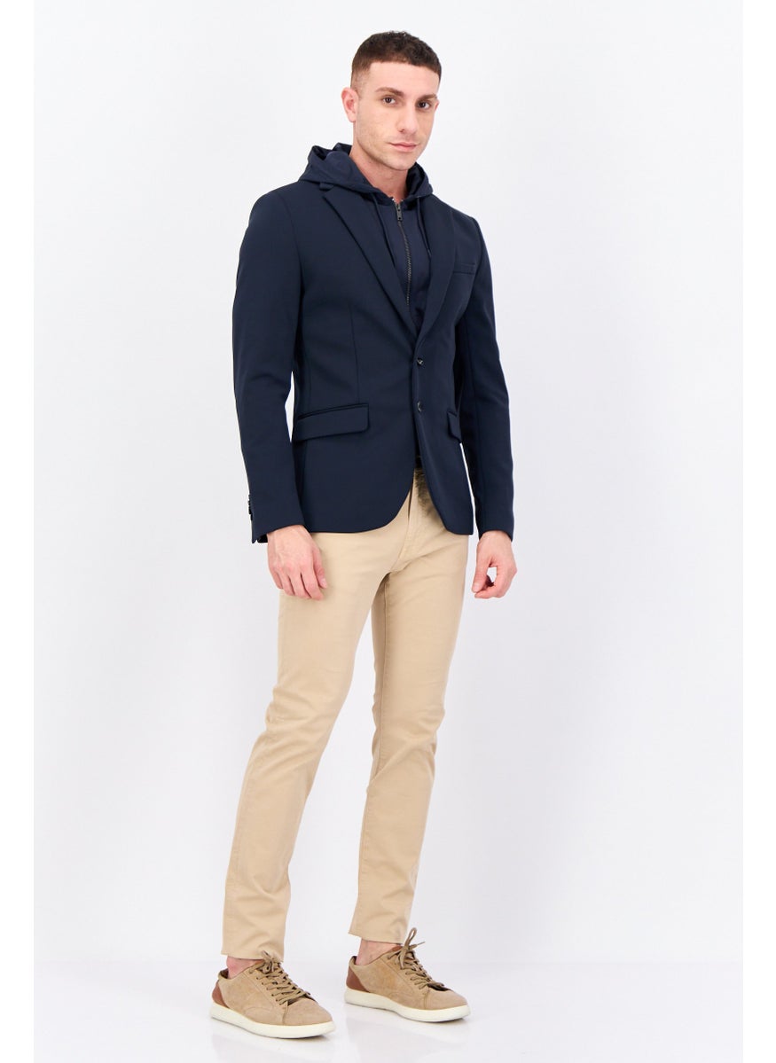 Jules Men Solid Hooded Jacket, Navy Blue  - Image 2