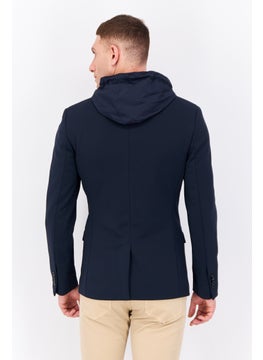 Jules Men Solid Hooded Jacket, Navy Blue  - Image 3